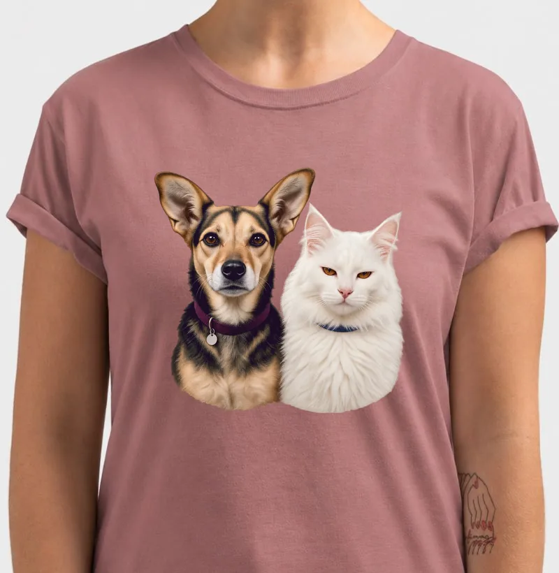 Camiseta rosa com a Amora e o Barão juntos