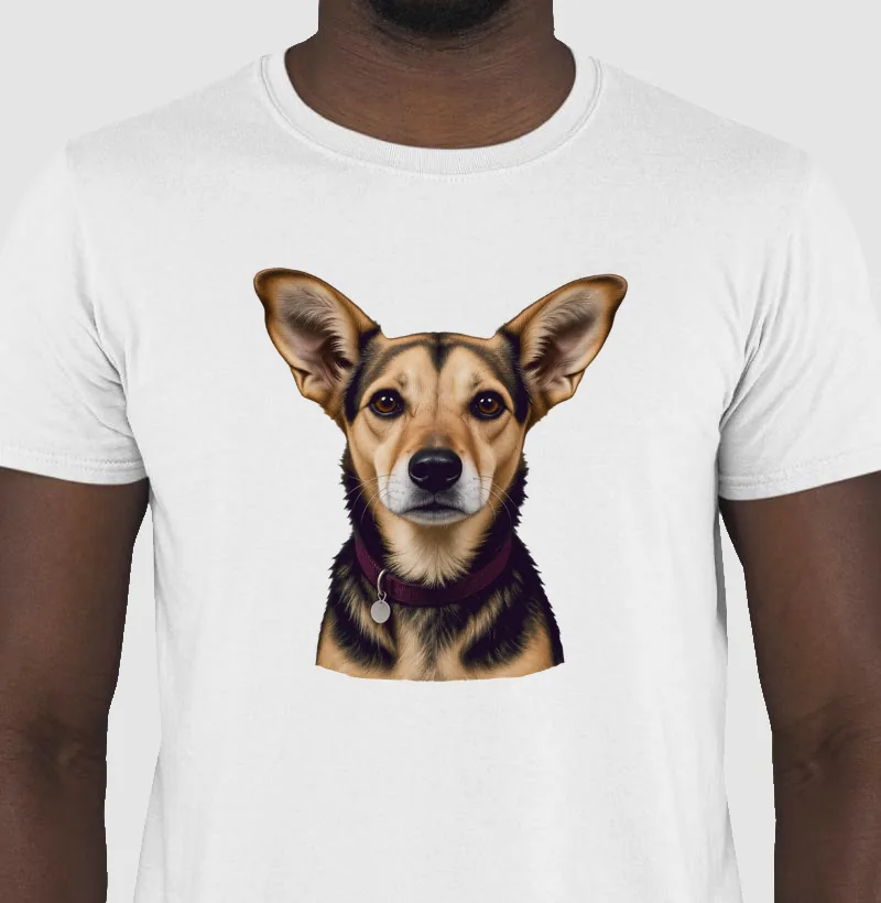 Camiseta branca com o retrato da Amora