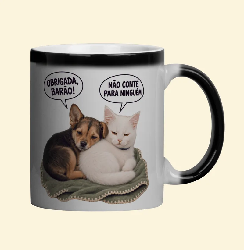 Caneca mágica com a estampa Amora e Barão Bebês